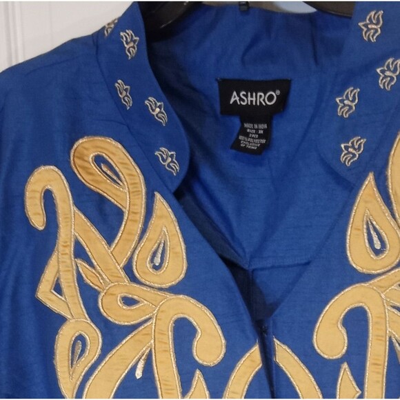 Ashro Plus Size Omari Pant Set Royal Blue /Gold African Caftan Sz 3X - Picture 7 of 16